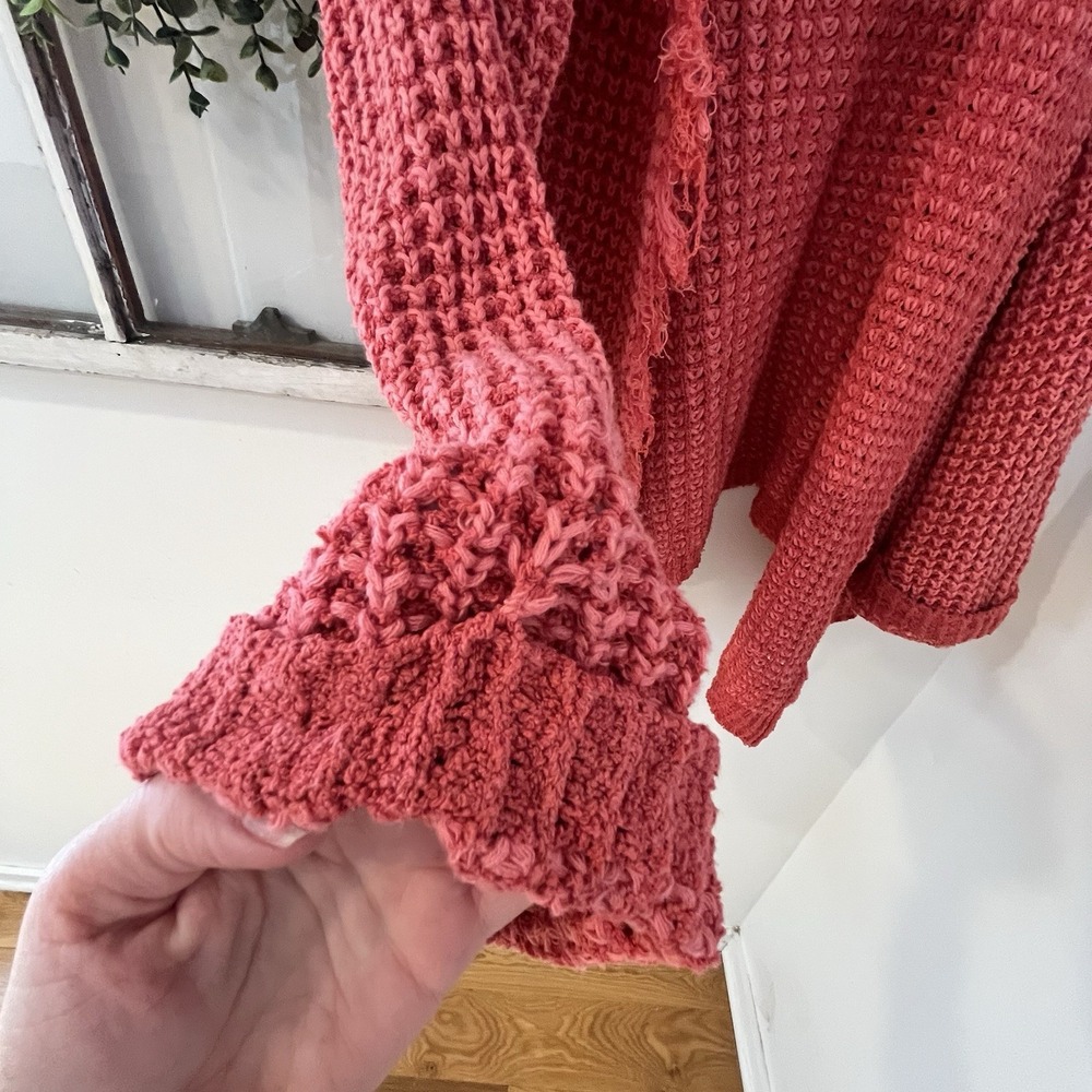 Free People‎ I'll Be Around Silk Cotton Waffle Fringe Sweater Oversized Small - Picture 7 of 11